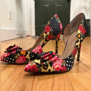 Betsey Johnson Floral Polka Dot Bow Heels